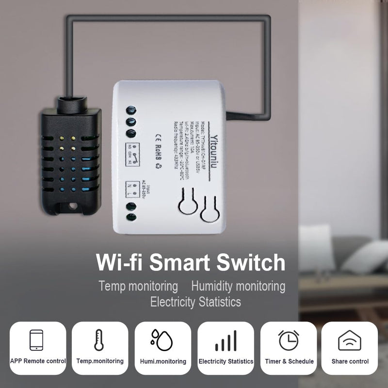 [Australia - AusPower] - 1CH Tuya WiFi Intelligent Temperature and Humidity Sensor | Dry Contact Relay | Bluetooth Smart Relay Switch| Works with Alexa Google (AC 85-250V) 