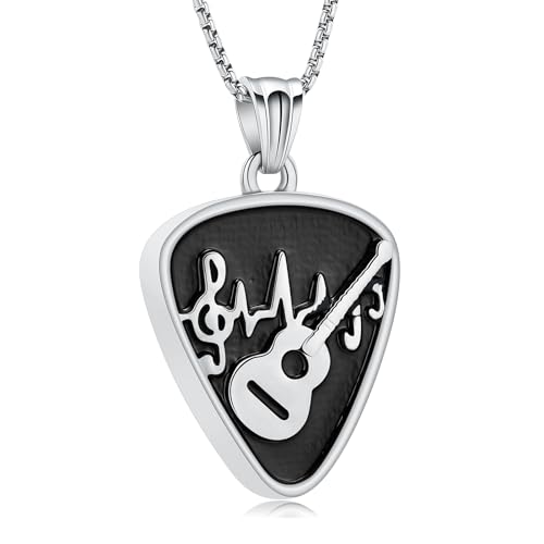 Oinsi Guitar Pick Urn Necklace for Ashes Cremation Jewelry Guitar Pendants Ashes Holder Memorial Necklace Cremation Jewelry for Human with Filling Kits Silver-Black