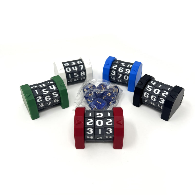 MunnyGrubbers - 5 Pack Life Counter - HP Tracker with Tracking Card Slot - (Random 7PC D20 Dice Set Included) - MTG - Tabletop RPG - Board Games - DND - Dungeons and Dragons - (5 Pack - Combo A) 5 Pack - Combo A