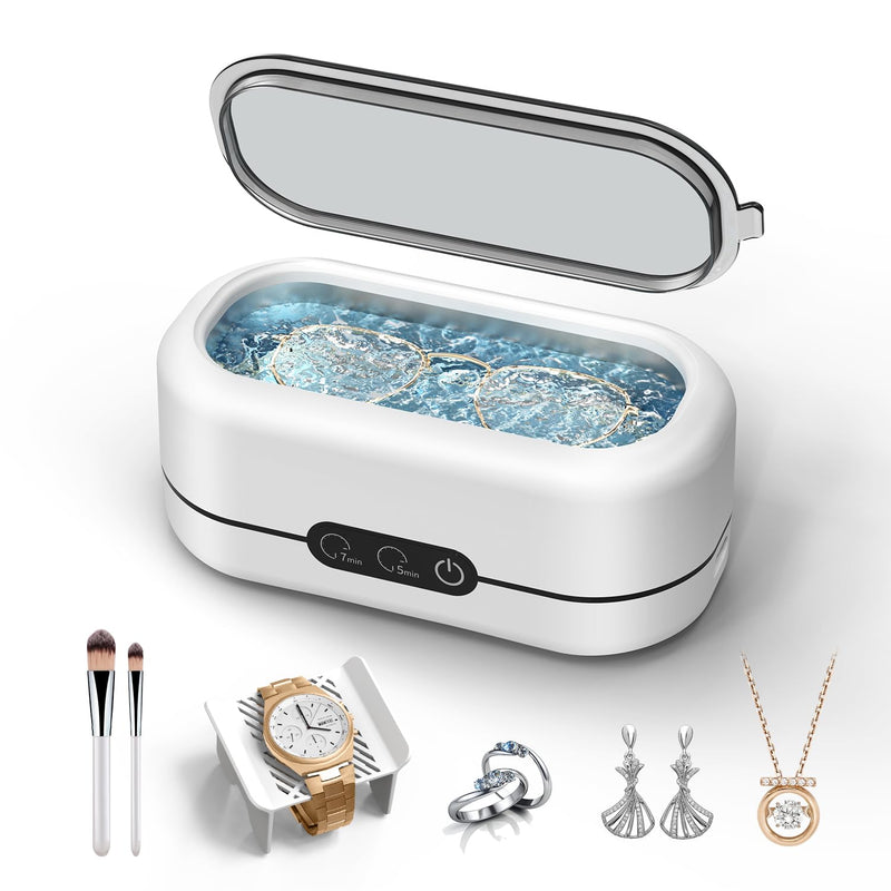 [Australia - AusPower] - Ultrasonic Jewelry Cleaner, 48KHz Ultrasonic Cleaner Machine for Jewelry, Eyeglasses, Rings, Watch Strap, Dentures- Dual Cleaning Modes, 304 Stainless Steel Tank White 