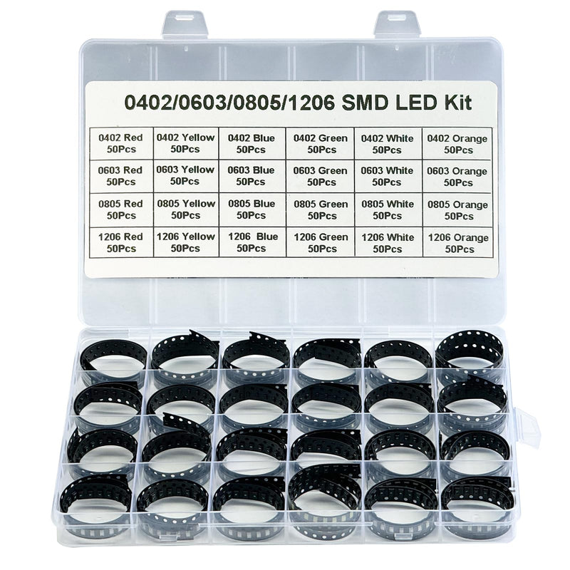 [Australia - AusPower] - 24 Values 1200PCS 0603 0805 1206 SMD LED Diode Lights Assorted Kit,Super Bright Lighting Bulb Lamps,Electronics Components Light,Emitting Diodes,Yellow, red, Blue, Green, White, Orange 24 Values 1200PCS 