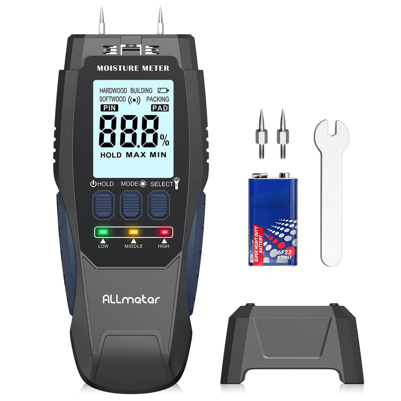 [Australia - AusPower] - Digital Pin-Type Wood Moisture Meter with Replaceable Probes,Backlit LCD,Flashlight,4 Modes for Wood, Drywall,Firewood,and Concrete 