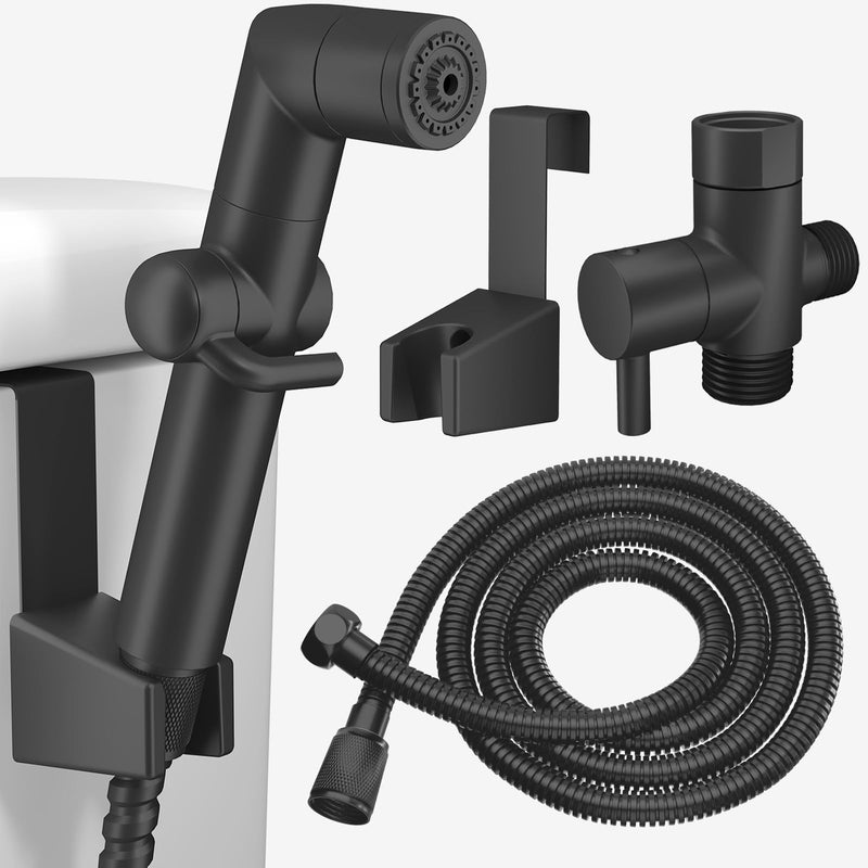 MIAOHUI Muslim Shower, Handheld Bidet Sprayer for Toilet, Cloth Diaper Sprayer, Health Faucet, Bum Gun with Hose and Holder, Wall or Tank Mount (Black) Black