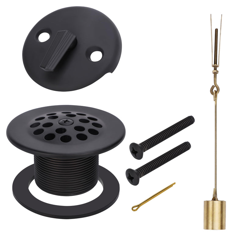 PRIMSOPH Trip Lever Overflow Faceplate Tub Drain Trim Kit with Linkage Conversion Kit Assembly Universal Fine Coarse Thread Replacement Matte Black
