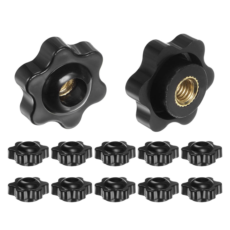 [Australia - AusPower] - HARFINGTON 12pcs Star Knobs M6 Female Thread 25mm 6-Point Plastic Head Brass Insert Through Hole Screw-in Threaded Hand Knob Clamping Handle, Black M6 x 25mm 