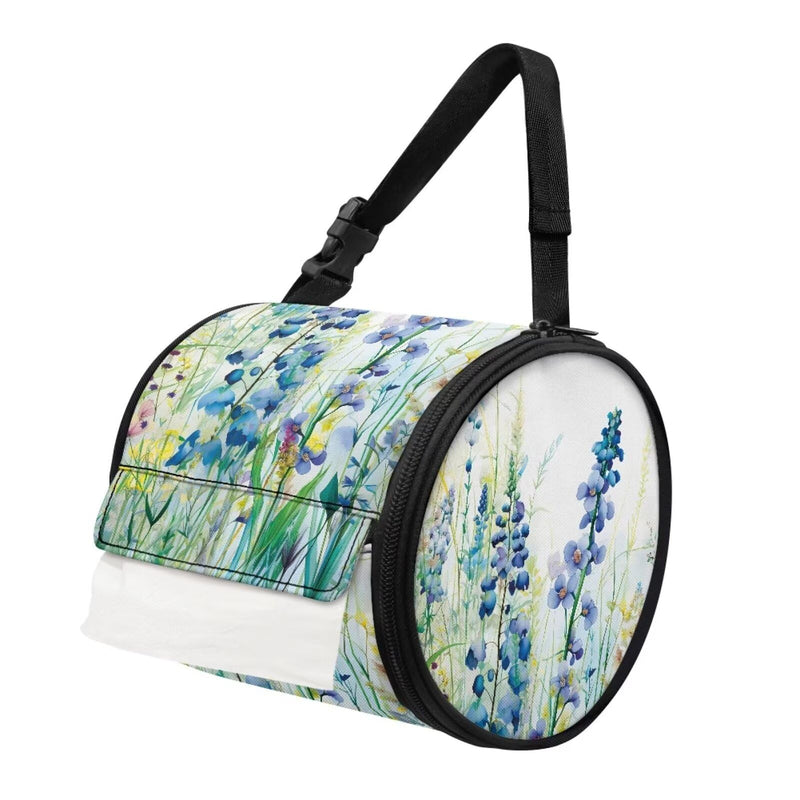 ZDCUSTOM Blue Flower Hanging Toilet Paper Holder Kitchen Paper Towel Holder Roll-Tissue Dispenser Toilet Paper Storage Bag with Adjustable Strap for Camping Bathroom RV Car