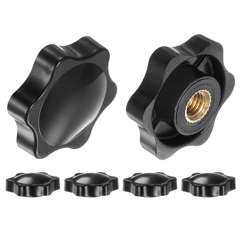[Australia - AusPower] - HARFINGTON 6pcs Star Knobs M10 Female Thread 38mm 6-Point Plastic Head Brass Insert Non-Through Hole Screw-in Threaded Hand Knob Clamping Handle, Black M10 x 38mm 