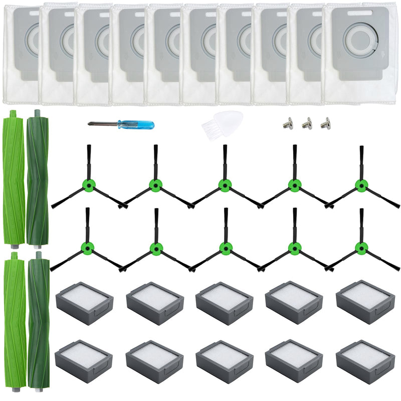 [Australia - AusPower] - LOVECO Replacement Accessories Compatible for iRobot Roomba I & J Series, i8+ i7+ i6+ i5+ i4+ i3+ i2+ i1+ j8+ j7+ j6+ j5+, 2 Set Multi-Surface Rubber Brush, 10 Filter, 10 Side Brush, 10 Dust Bag 2+10+10+10 