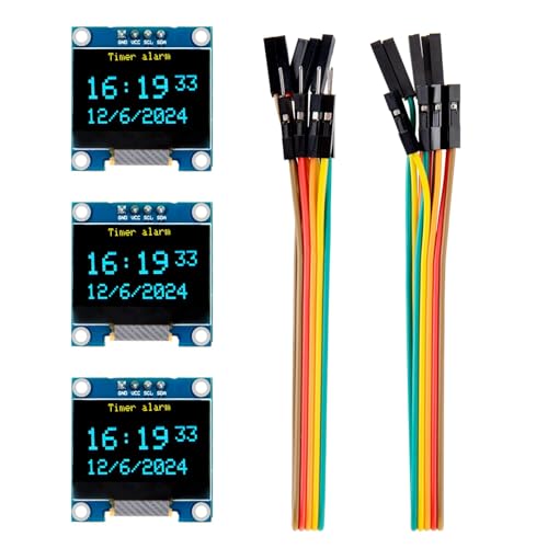 Elegoo 3 pieces 0.96 inch OLED display I2C compatible with Arduino | 128 x 64 pixels, self-luminous, blue & yellow mini display, compatible with Raspberry Pi & PICO, ESP-32 for DIY projects