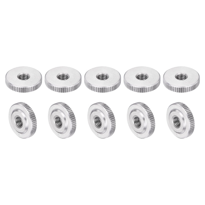 [Australia - AusPower] - uxcell 10Pcs M6 Knurled Thumb Nuts, 304 Stainless Steel Round Knurled Flat Head Through Hole Handle Nut, Lock Adjusting Nuts, Thin Type, Silver 10 