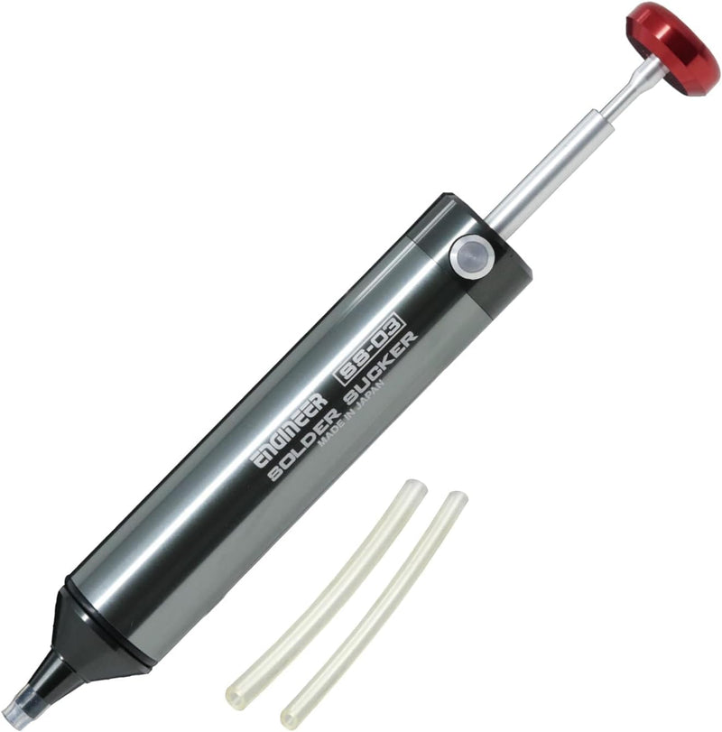 ENGINEER SS-03 Desoldering Pump with innovative heat-resistant silicone nozzle, compact 153 mm desoldering pump, one-handed operation, Made in Japan SS-03 (New Version)