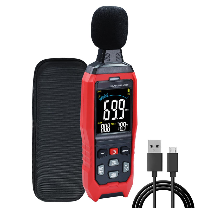 [Australia - AusPower] - Sound Level Meter Data Logger Decibel Meter with Record Function, Portable Noise Meter 30~130dB Sound Meter A/C/Z Weighting Noise Testing with Audible Visual&Alarm, Temperatue, Analog Bar Indicator 