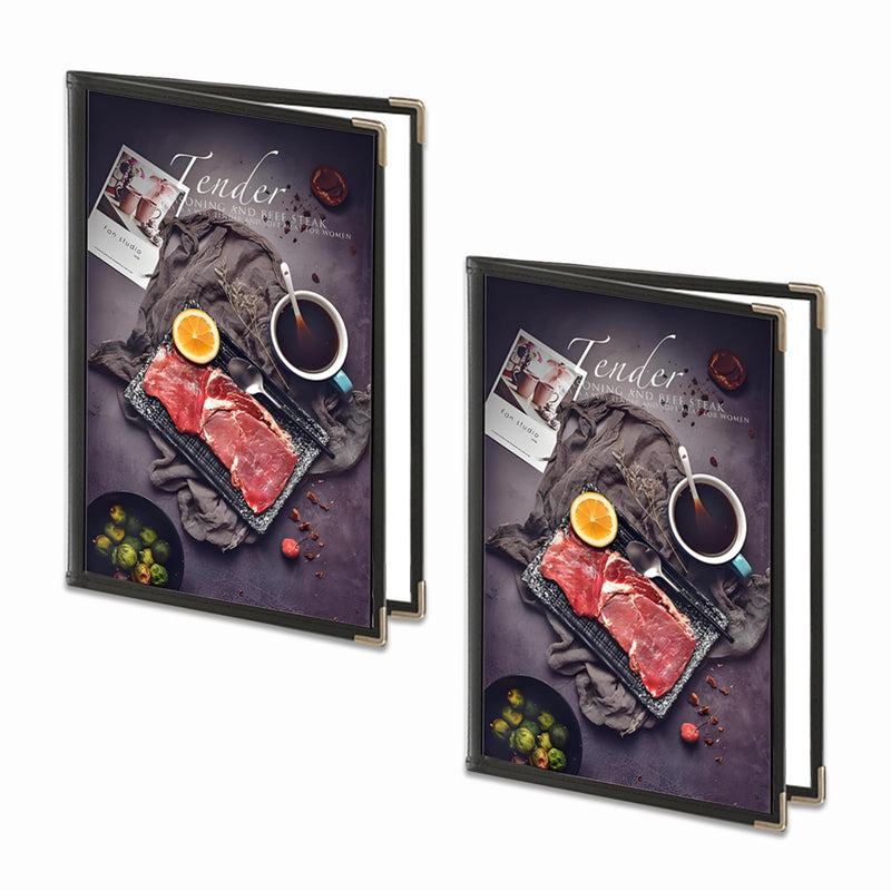 [Australia - AusPower] - 2Pack Menu Covers 8.5 X 11 Inch,Menu Holder 2 Page 4 View Transparent Restaurant Menu Cover Book Fits 8.5x11" Standard Size, Clear Menu Sleeves, Leather-Style Design, Black 2 Page 4 View-2pack 