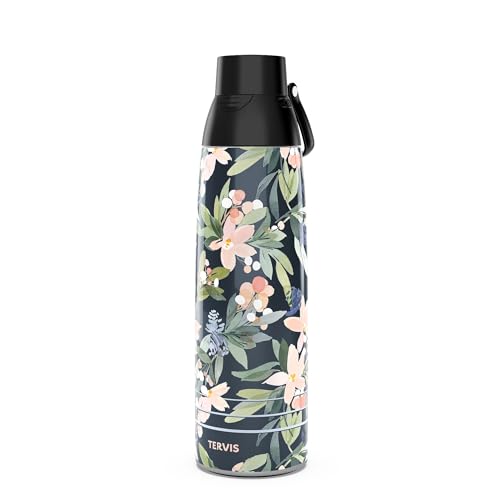 Tervis Venture Water Bottle Yao Cheng - Pink Poinsettia Triple Insulated Tumbler Travel Cup Keeps Drinks Cold & Hot, 36oz, Stainless Steel
