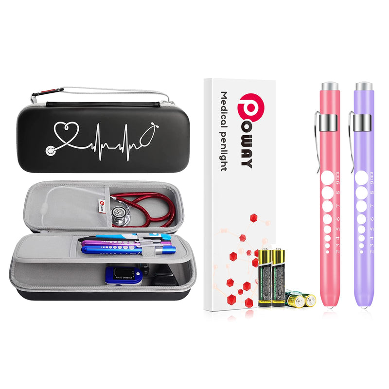 [Australia - AusPower] - 2 Pack Pen Lights and Stethoscope Carrying Case for Nurses Student Doctors EMT 