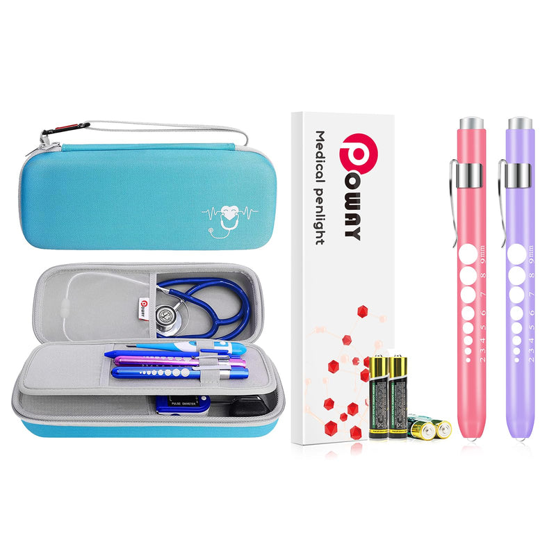 [Australia - AusPower] - 2 Pack Pen Lights and Blue Stethoscope Carrying Case with for Nurses Student Doctors EMT 