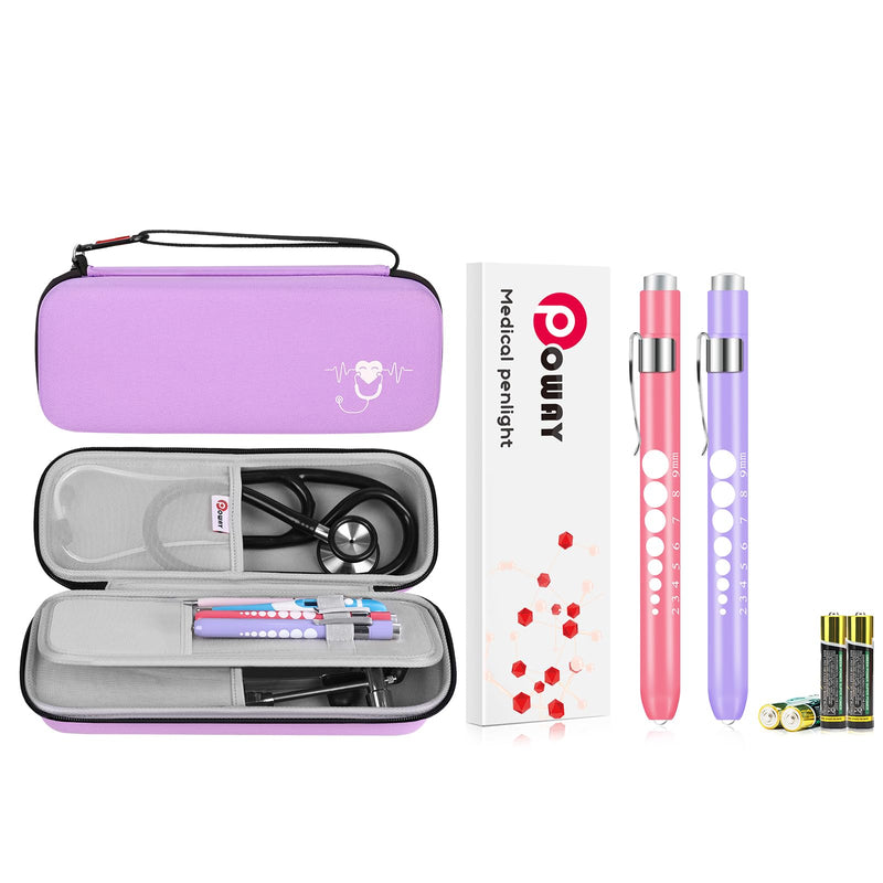 [Australia - AusPower] - 2 Pack Pen Lights and Purple Stethoscope Carrying Case for Nurses Student Doctors EMT 