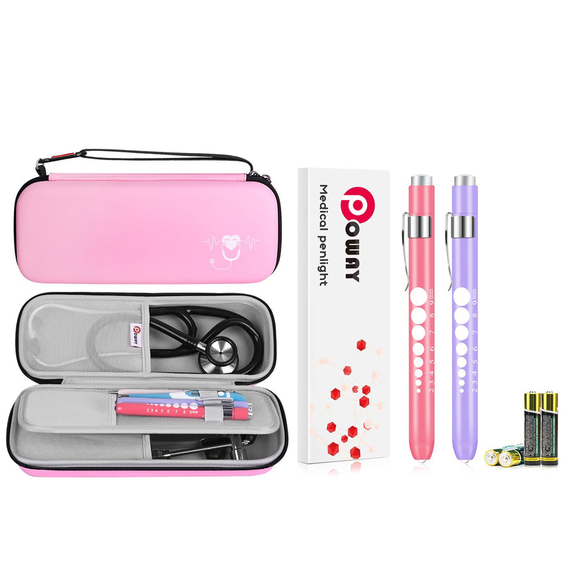 [Australia - AusPower] - 2 Pack Pen Lights and Pink Stethoscope Carrying Case for Nurses Student Doctors EMT 