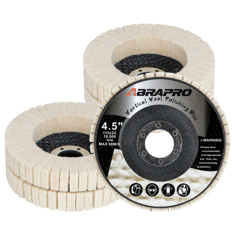[Australia - AusPower] - ABARPRO 4.5" x 7/8" Vertical Wool Polishing Disc for Angle Grinder, Wool Buffing Wheel Pad for Polishing Rough Surface to a Mirror Finish, for Metal Aluminum Marble Wood, 5 Pack 5pack-Vertical Wool Polishing Disc 