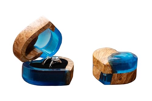Heart Shaped Ring Gift Box, jewelry organizers and storage,Personalized Wooden Ring Box, Double Slotted Ring Holder, Wedding, Engagement, Proposal, Birthday and Anniversary Jewelry Display Box blue