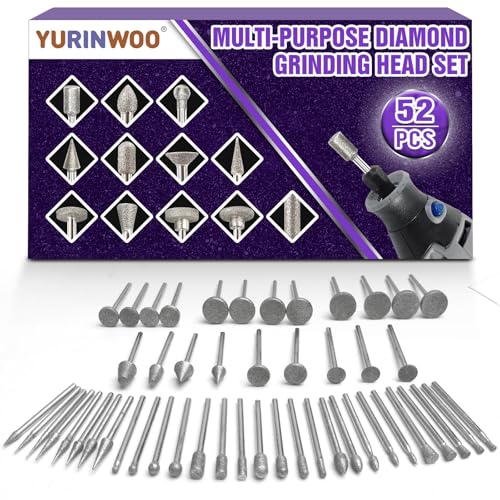 52 Piece Diamond Cutter Set, Diamond Cutter, Compatible with Dremel Grinding Attachments, Rotary Tool Accessories with 1/8 Inch (3 mm) Shank Fit for Stone Glass Ceramic Carving, Grinding, Polishing, Engraving, Drilling