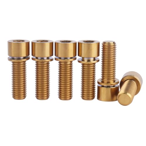 UHDFBDHF gold titanium bicycle stem bolts, M7x20mm hex Allen head with washers, pack of 6