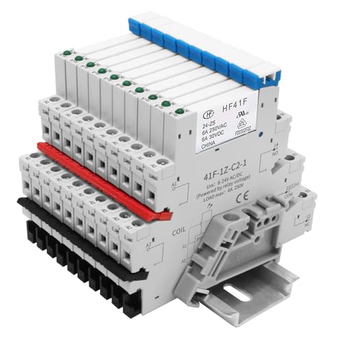 (10 pcs) 24 V Relay for DIN Rail, 6 A 250 VAC/30 VDC, 5 Pin Slim, ReleyWell | PLC/SPS power relay HF41F/24-ZS, SPDT, with plug-in base, 24V AC/DC coil voltage, electromagnetic relay, DIN rail 24V-10