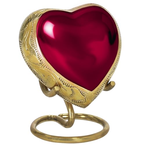 Trupoint Memorials Small Urns for Human Ashes Keepsake, Mini Heart Urn with Stand, Decorative Cremation Urns for Adult Men & Women – Heart Stand, Red 1