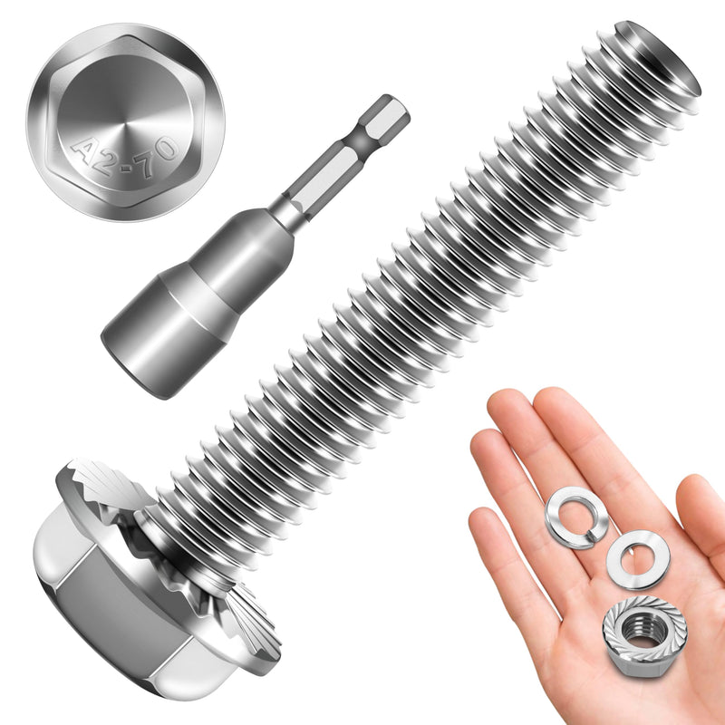 [Australia - AusPower] - M10 x 50mm (10 Sets) M10x1.5 Bolt Flanged Hex Head Nuts and Bolts, M10 Bolt Flange Hexagon Screws with Nuts and Washers, 304 Stainless Steel 18-8 Metric Screw Assortment, DIN 6921, by Mywish Silver-M10 
