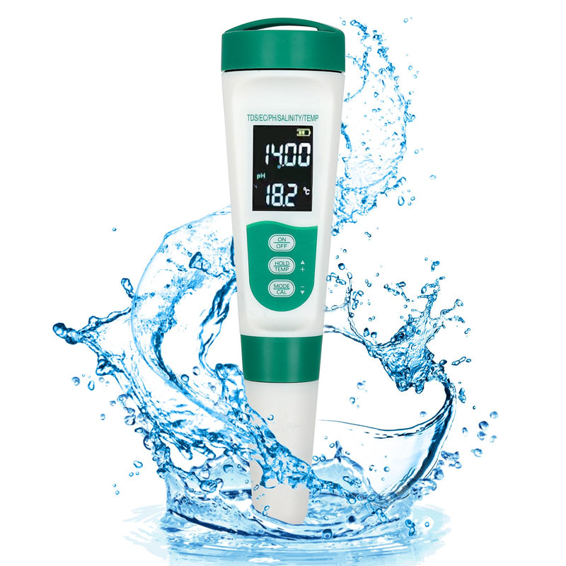 [Australia - AusPower] - 5-in-1 Digital pH Meter, Highly Accurate Water Quality Tester with Backlight Screen, pH/EC/TDS/Salinity/Temp Meter, 0.01 Resolution pH Tester, TDS Meter for Drinking Water, Pool, Aquarium 