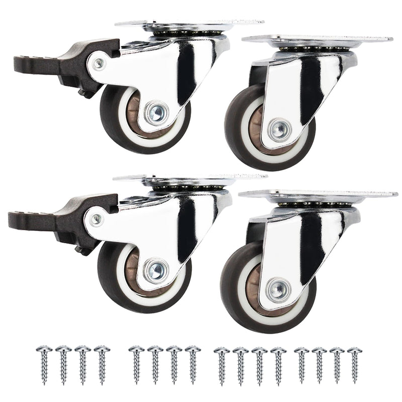 [Australia - AusPower] - 1" Low Profile Small Caster Wheels Set of 4 (2 Brakes+2 Non) 100 lbs Capacity,Quiet TPR Rubber Casters for Furniture, Cabinets&Laundry Carts, 360° Swivel, Scratch-Proof Floors 1" Top Plate 
