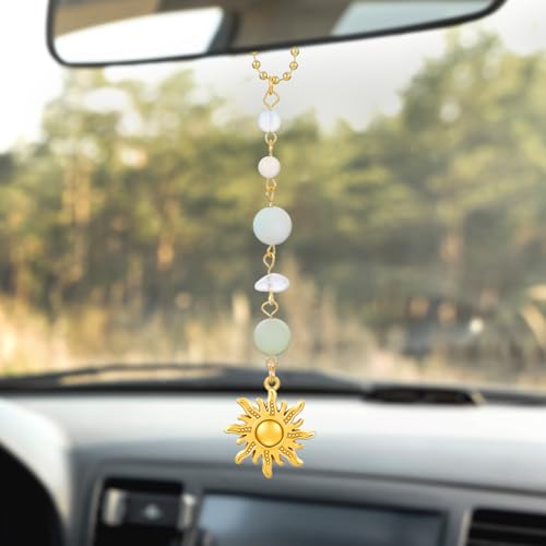 Sun Hanging Car Accessories, Gold Rear View Mirror Charm for Women