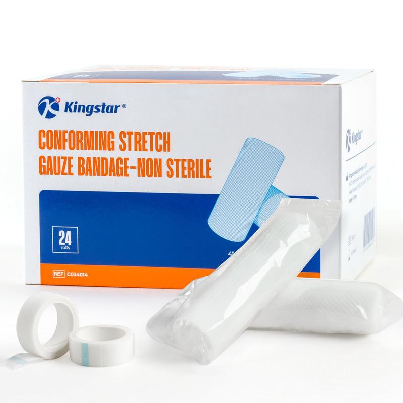 [Australia - AusPower] - 24 Pack Gauze Roll Bandages, Conforming Stretch Gauze Bandage Non-Sterile, Individually Wrapped 4" x 4.1yds Includes Medical Tape, Premium First Aid Supplies and Wound Dressings 4" x 4.1yds 24rolls 