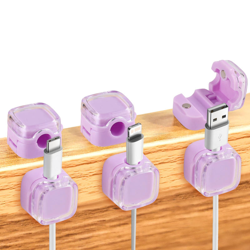 [Australia - AusPower] - 6 Pack Magnetic Cable Clips, Cable Organizer Holder Magnet Cable Management Adhesive Charger Clips Wire USB Cord Manager Keeper for Home Office Car Wall Desk Phone Nightstand (Purple) Purple 