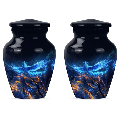 Phoenix Bird Urns, Keepsake Mini Cremation Urns for Adults, Memorial for Human Remains, Funeral Decorative Urns, Small Urn for Human Ashes for Adult Male & Female, Pack of 2, Black, Blue 3 inch Keepsake Set 2 Phoenix Bird Urns - 6