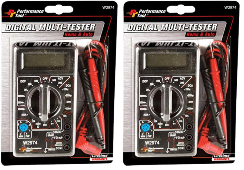 [Australia - AusPower] - Performance Tool W2974 Digital Multimeter Tester 2000 Counts with AC DC Voltmeter and Ohm Volt Amp Meter, Measures Voltage, DC Current Measurement, Automatic Zero Adjust, 9V Battery Included Other Digital Tester (Pack of 2) 