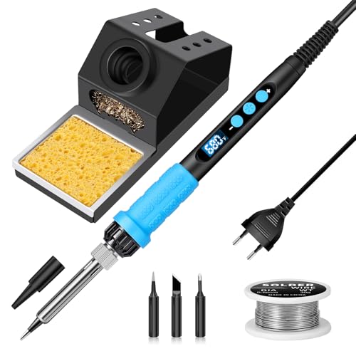 Soldering Iron Set, 100 W High Performance Soldering Iron, Quick Heating, Digital Temperature Display & Precise Control 180°C - 500°C, Portable Soldering Kit with Protective Cap & Automatic Sleep Mode Blue