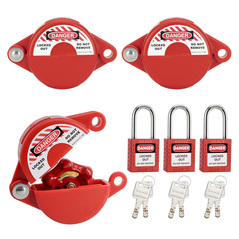 [Australia - AusPower] - Gate Valve Lockout with Safety Padlocks, 3 Set, Outdoor Water Hose Faucet Lock for 1 to 2-1/2 in Dia Valve Handles,Water Spigot Lock Outside, for Outdoor Garden Use Applicable size 1"-2.5", 3 Sets 