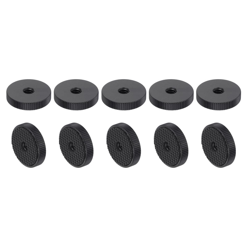 [Australia - AusPower] - uxcell 10Pcs Flat Knurled Nut - 1/4"-20 x 1" x 0.26" Thumb Nuts Lock Adjusting Nuts, Aluminum Alloy Female Thumb Wheel Lock Nut, Black 10 