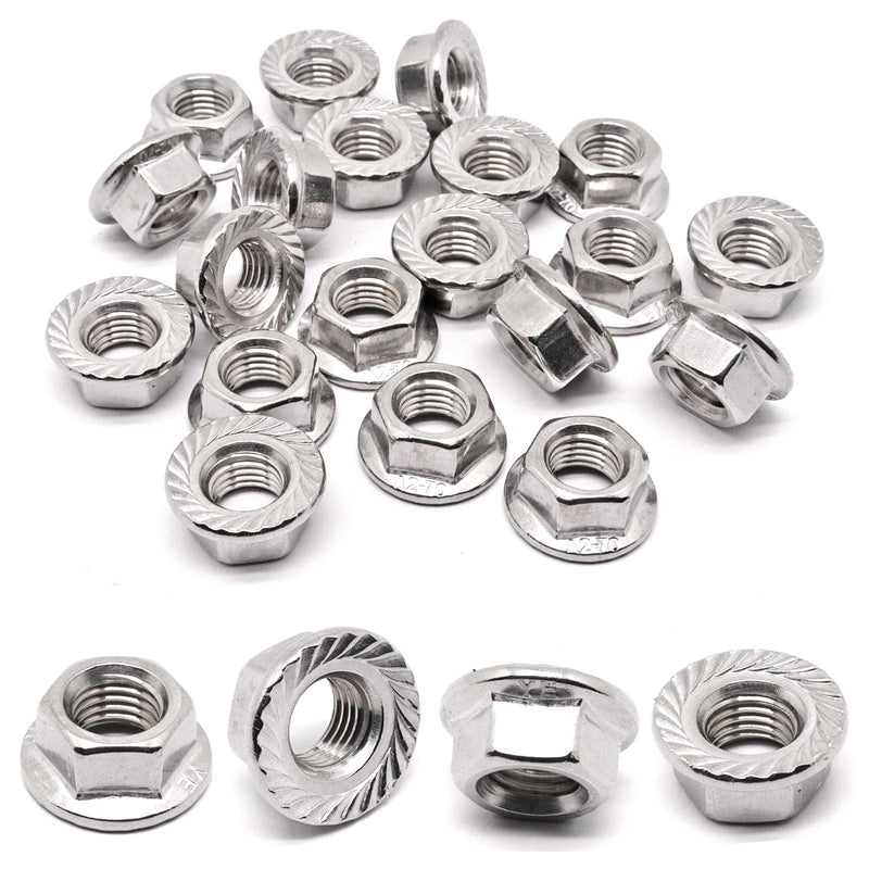 [Australia - AusPower] - M10 x 1.25mm Flange Nut, 304 Stainless Steel Serrated Flange Metric Hex Flange Nuts Bright Finish Thread Hardware Nuts (20pcs) M10 x 1.25 20 