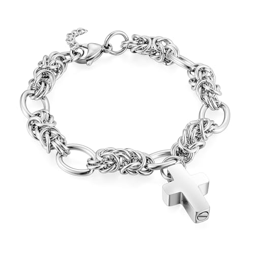 Dletay Urn Bracelet for Ashes - Cremation Jewelry Cross Memorial Bracelet - Stainless Steel for Women Men