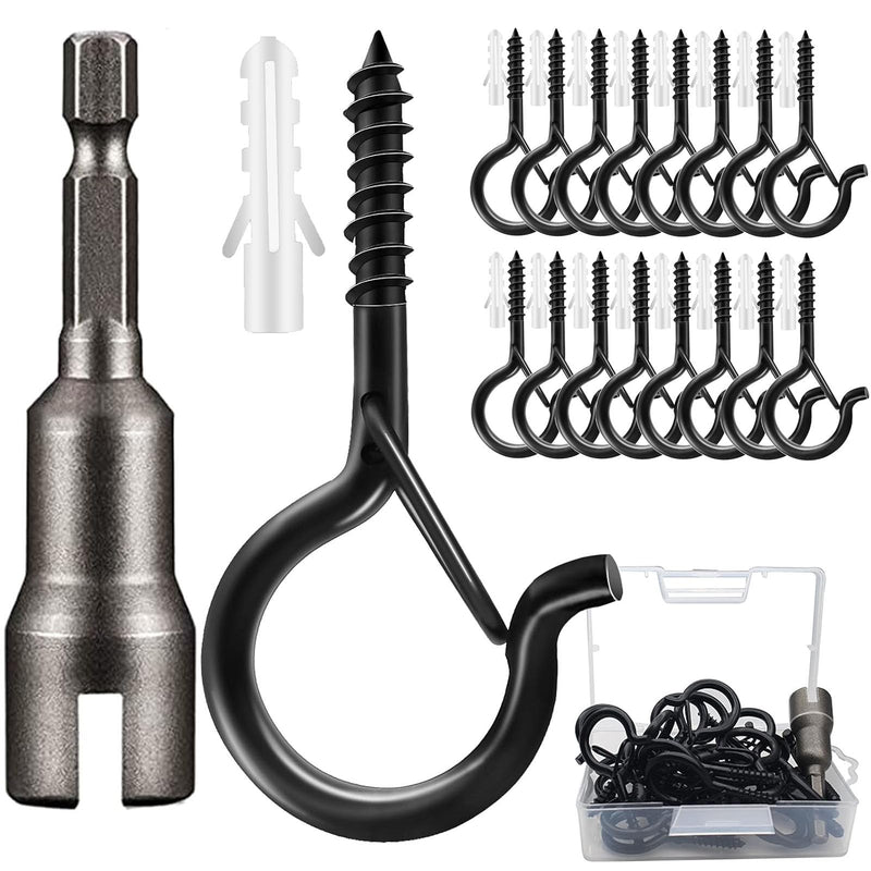[Australia - AusPower] - 22 Pack Screw Hooks for Hanging Outdoor String Lights, Heavy Duty 2.2 Inch Black Q-Hanger Hanging Christmas Lights, Plants Include 1 Wing Nut Driver, Wall Wood Ceiling Deck Mount 22 