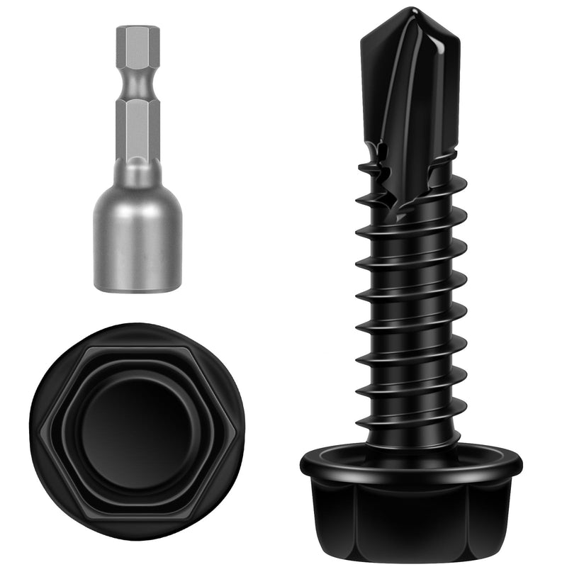 [Australia - AusPower] - #14 x 1 Hex Washer Head Self Tapping Screws, TEK Screws, Self Drilling, Stainless Steel 410 Sheet Metal Screws, Black Finish, 50 PCS #14 x 1" 