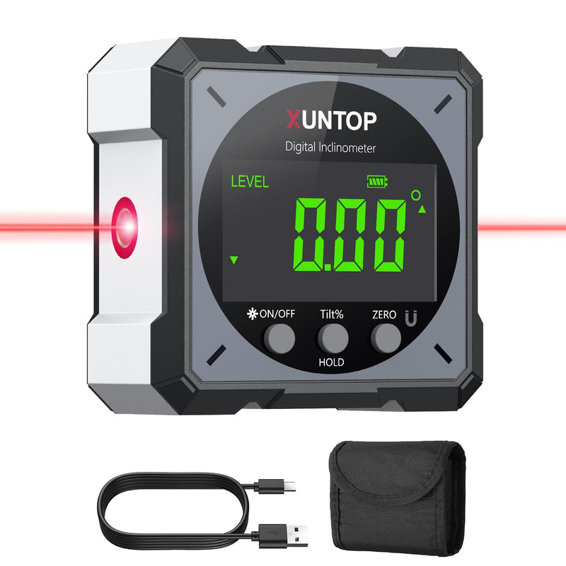 [Australia - AusPower] - USB Charging Digital Level Box Angle Finder with Laser (Level 2), 4-Side Strong Magnetic Angle Gauge IP54 Waterproof Inclinometer Level, Saving time and Effort Hanging Decorations-Gray Gray 