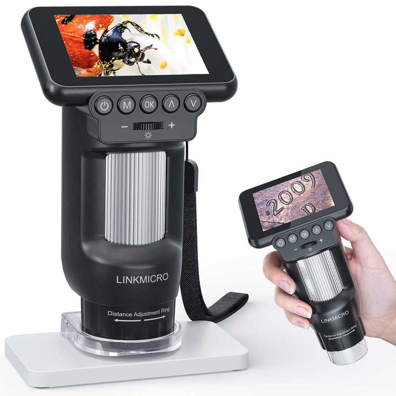 LM013 Portable Digital Microscope with 2.8" LCD Screen, Handheld Microscope Kit for Kids 8-12, Pocket USB Coin Camera Magnifier for Adults with 8 LED Lights, Microscope Slides Black+Base