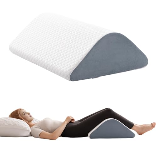 Knee Wedge Pillow for Post-Surgery Recovery-Leg Elevation Support for Sleep Position, Alleviating Lower Back & Hip Pain Enhancing Circulation in Ankles Legs Triangle Pillow with Removable Cover White & Gray 21.6*17.8*6.9 Inch