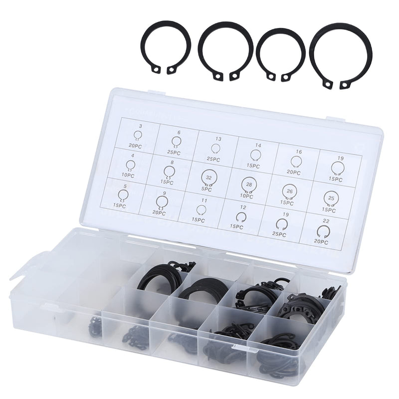 [Australia - AusPower] - CHICIRIS 300Pcs 2-32mm E Clip Snap Circlip Set, Metal Retaining Rings Kit with Case, Suitable for Bearing Retention, Gears, Pulleys 