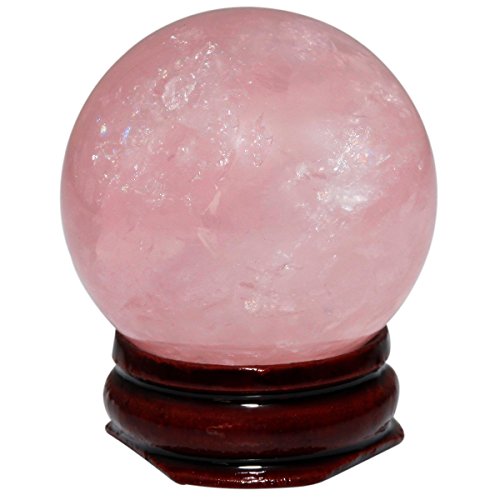 Rockcloud Natural Rose Quartz Crystal Ball with Wood Stand 2.16"(55mm) Pink 2.16"(55mm)