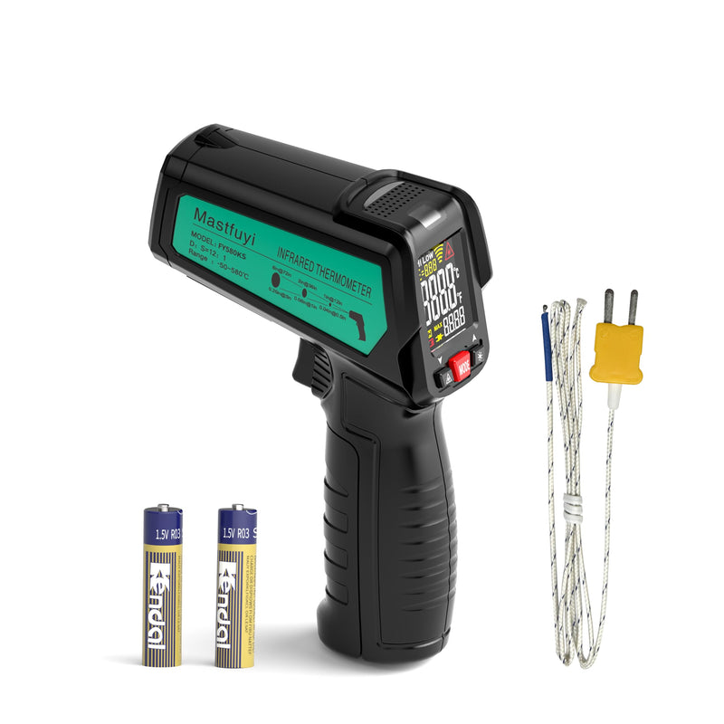 [Australia - AusPower] - Infrared Thermometer, K-Type Thermocouple Laser Temperature Gun Adjustable Emissivity Max Measure, Non Contact Surface Outdoor Heat Gun, Digital IR Temp Gun for Food, Cooking, BBQ, Pizza Oven 