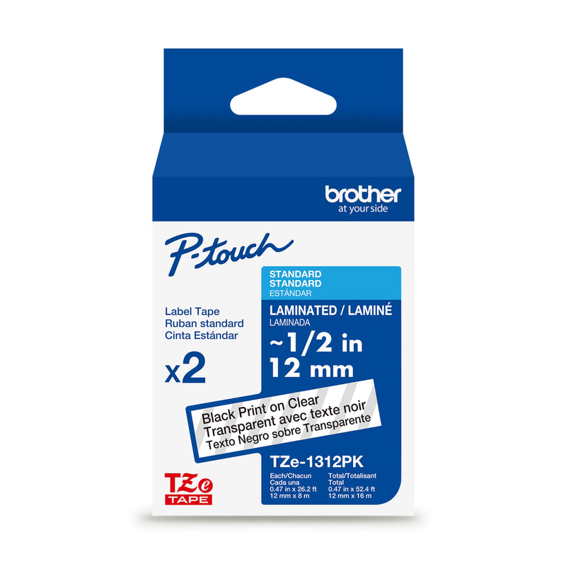 [Australia - AusPower] - Brother Genuine TZe131~1/2" 2PK Black Print on Clear Label Tape. Each: 0.47 in x 26.2 ft (12 mm x 8 m) Total: 0.47 in x 52.4 ft (12 mm x 16 m) 12mm (0.47”) New Packaging (Pack of 2) Black on Clear 